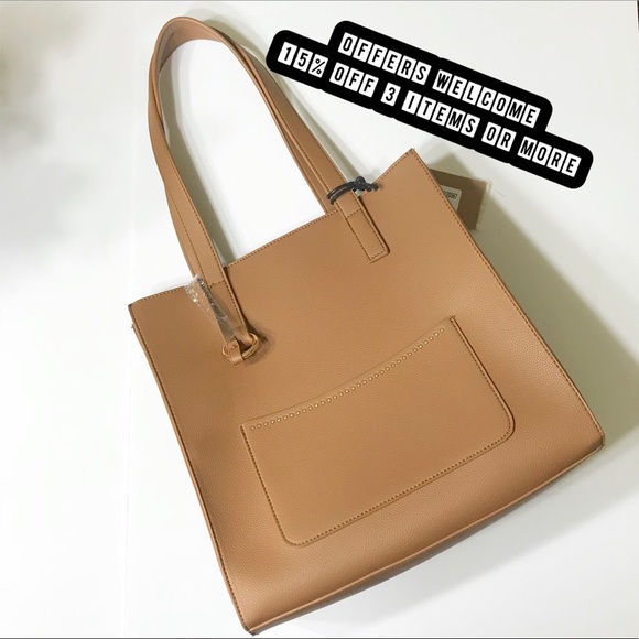 Faux Leather Cognac Brown Studded Tote - Picture 7 of 7